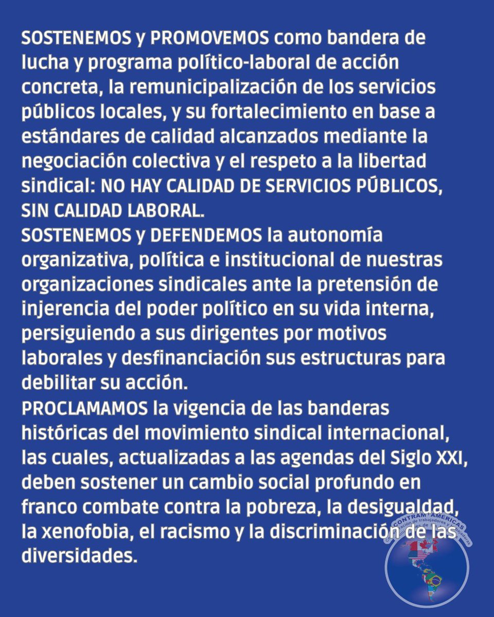ispcontram's tweet photo. 10° REUNIÓN DEL DIRECTORIO EJECUTIVO DE LA CONTRAM ISP AMÉRICAS

Compartimos la DECLARACIÓN DE SAO PAULO resuelta en la reunión del Directorio Ejecutivo de la Confederación de Trabajadores y Trabajadoras Municipales de las Américas (CONTRAM ISP AMERICAS) los días 23-24 de abril. https://t.co/9ylPOXA9c0