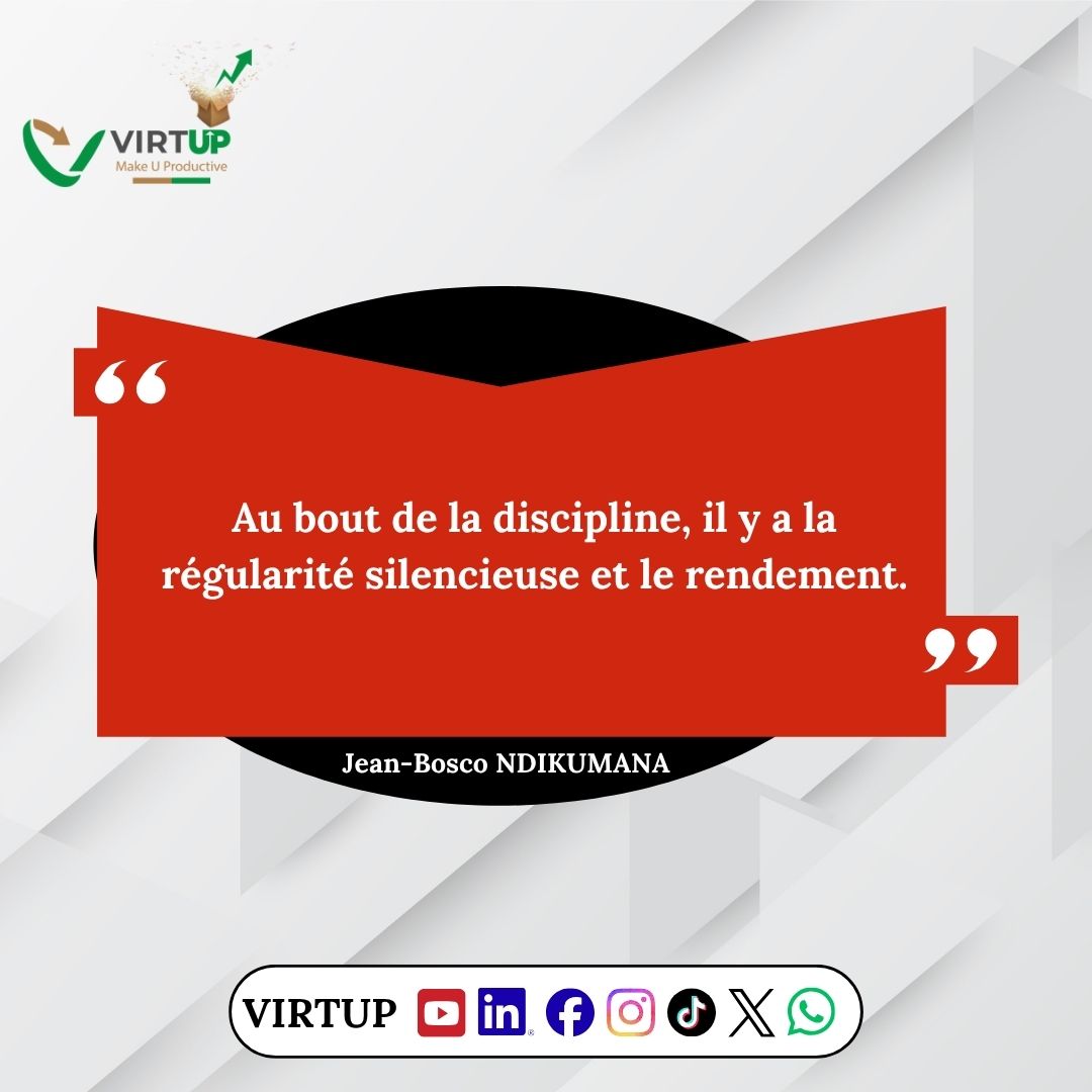 1VIRTUP's tweet photo. #virtup1
#leadership
#productivité
#régularité
#rendement
#créateursderichesses
#citation
#jeanboscondikumana https://t.co/zh6w832uR1