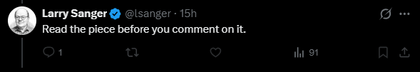 christiancoms's tweet photo. The Irony is actually sad.
Larry Sanger (@lsanger ) Get's mad at people for not reading his article where he name-drops Heiser as a force for polytheism but then he blocks people who quote him:  "I've researched a lot more [about Heiser] than [people who have read Heiser]...[but] I haven't read [Heiser]."