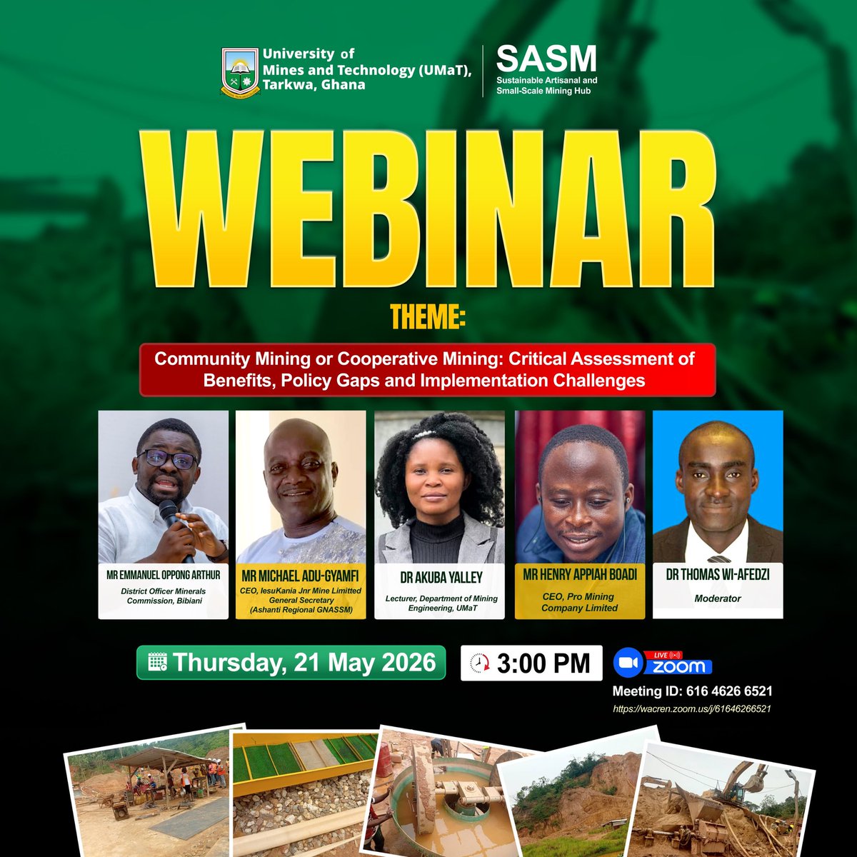 UMaTedugh's tweet photo. Join us for an insightful webinar on:

“Community Mining or Cooperative Mining: Critical Assessments of Benefits, Policy Gaps and Implementation Challenges". https://t.co/RBQ0OhH2Vh