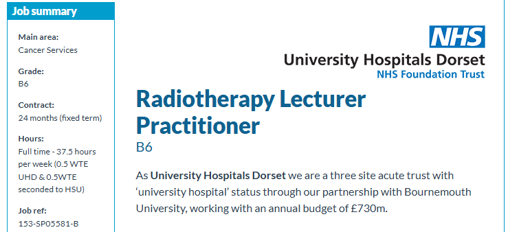 TVWRTNetwork's tweet photo. A great opportunity has arisen to join the Radiotherapy Team
@UHD_NHS
University Hospital Dorset NHS Foundation Trust. https://t.co/2L7ASFkgSy