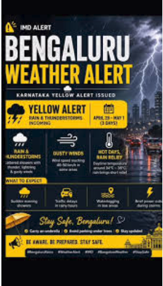 ChaiFauj's tweet photo. Bengaluru On Alert As IMD Warns Of Heavy Rainfall

The IMD has issued a yellow alert for Bengaluru and 
several Karnataka districts as thunderstorms, heavy rain 
and strong winds continue disrupting normal life. 

#BengaluruRains #IMDAlert #KarnatakaWeather #WeatherUpdate https://t.co/x9tJRKcqmx