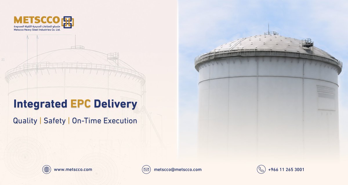 METSCCO's tweet photo. One EPC approach-Total project integration.
• Engineering to commissioning
• Quality-focused execution
• Safety-driven operations
• Timely delivery
#EPC #Engineering #storagetanks https://t.co/yLyjNdZQzD