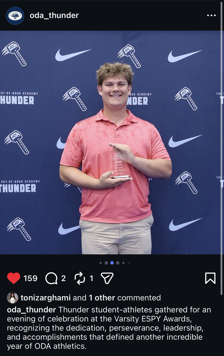trevorkov56's tweet photo. Thank you to the Thunder Athletic Committee and especially Mrs. Meyers for the TAC award for spirit! Go Thunder! ⚡️⚡️⚡️@oda_athletics https://t.co/Er41fql4QC