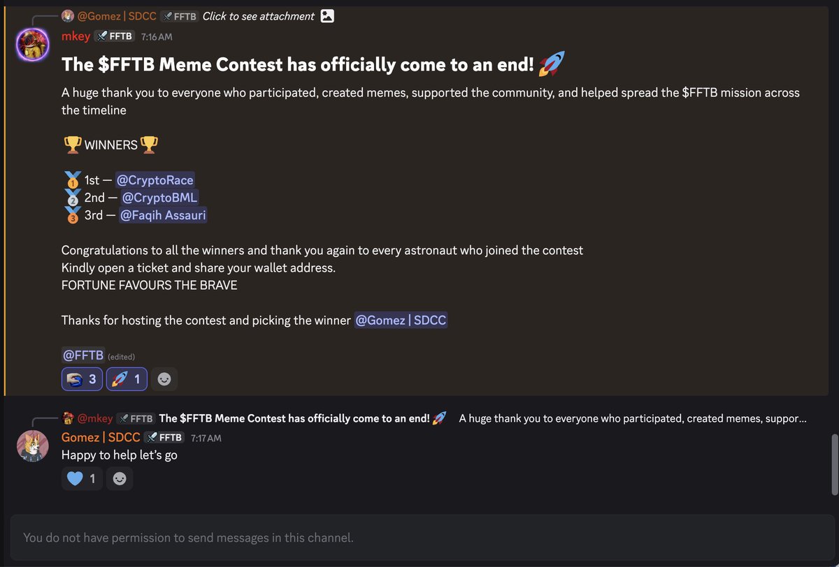 TheCryptoRace's tweet photo. First place in the $FFTB Meme Contest! 🥇🚀

Huge thank you to @FFTB_Cronos and @MissionCRO for hosting such an awesome event, and to @mkey_fftb and @Gomez_SDCC for putting it all together!

The #CROfam creativity was off the charts this week. Honored to take the top spot—let's keep spreading the mission across the galaxy! 🌌 Suit up, Astronauts! 🛰️💼 #FFTB #Cronos