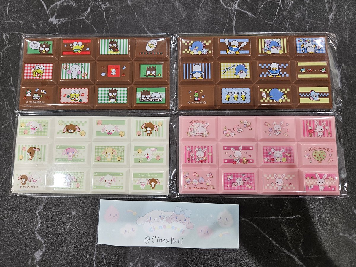CinnaPuri's tweet photo. サンリオ チョコブロックシール 交換
【譲】③タキシードサム＆アヒルのペックル④バッドばつ丸＆けろけろけろっぴ⑤ウィッシュミーメル⑦シュガーバニーズ1つ
【求】①ポムポムプリン＆コロコロクリリン②シナモン＆シナモンのお友達⑥ウサハナ

郵送交換希望です！ https://t.co/6z76OIjKXq