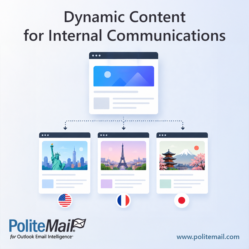PoliteMail's tweet photo. Create one internal email. Show different content to different audiences.

PoliteMail Dynamic Content uses custom fields and conditions to make messages more relevant without extra versions.

Learn more: https://t.co/p14LI7BTHA https://t.co/rXsBHc2pF9