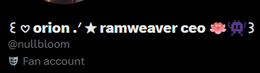 ꒰ 𖹭 orion .ᐟ ★ ramweaver ceo 🪷👾꒱ tweet media