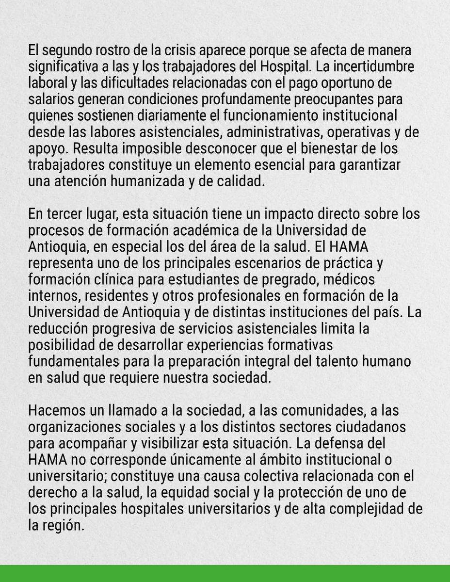 Medicina_UdeA's tweet photo. Situación del Hospital Alma Máter de Antioquia (HAMA).

🗓️ Martes 19 de mayo de 2026. https://t.co/XCBhtCe9x0