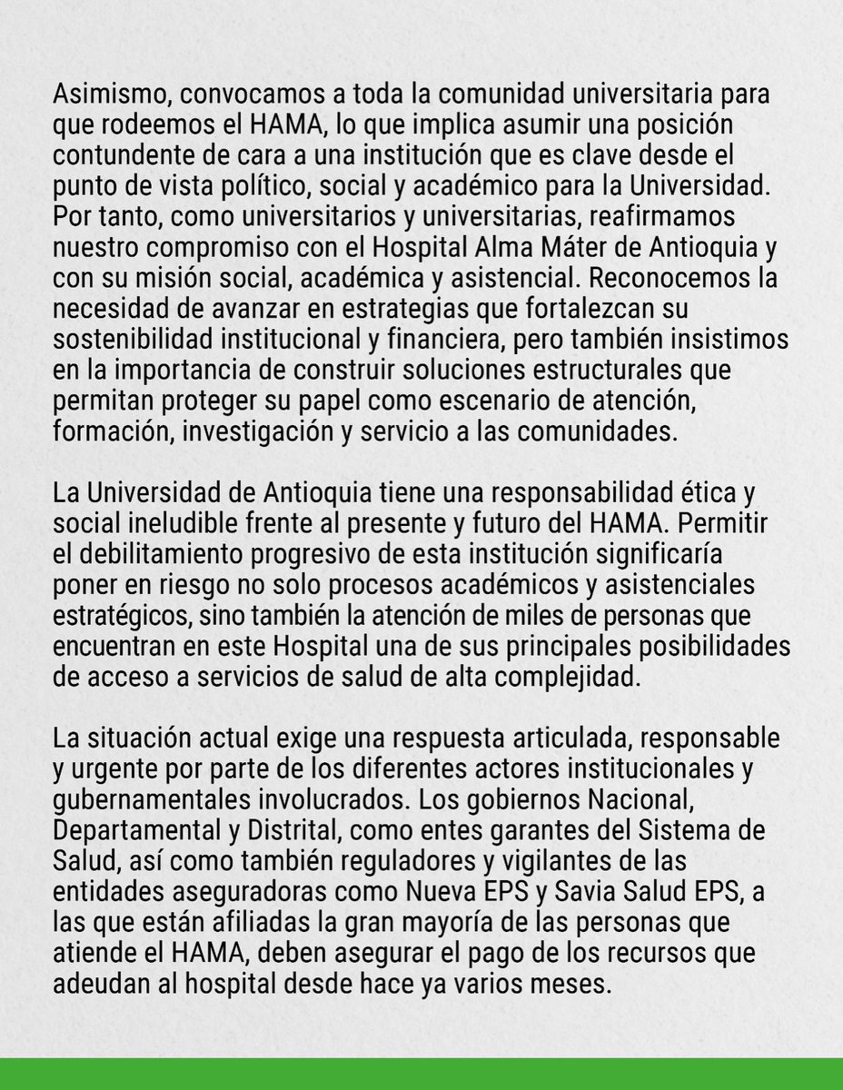 Medicina_UdeA's tweet photo. Situación del Hospital Alma Máter de Antioquia (HAMA).

🗓️ Martes 19 de mayo de 2026. https://t.co/XCBhtCe9x0
