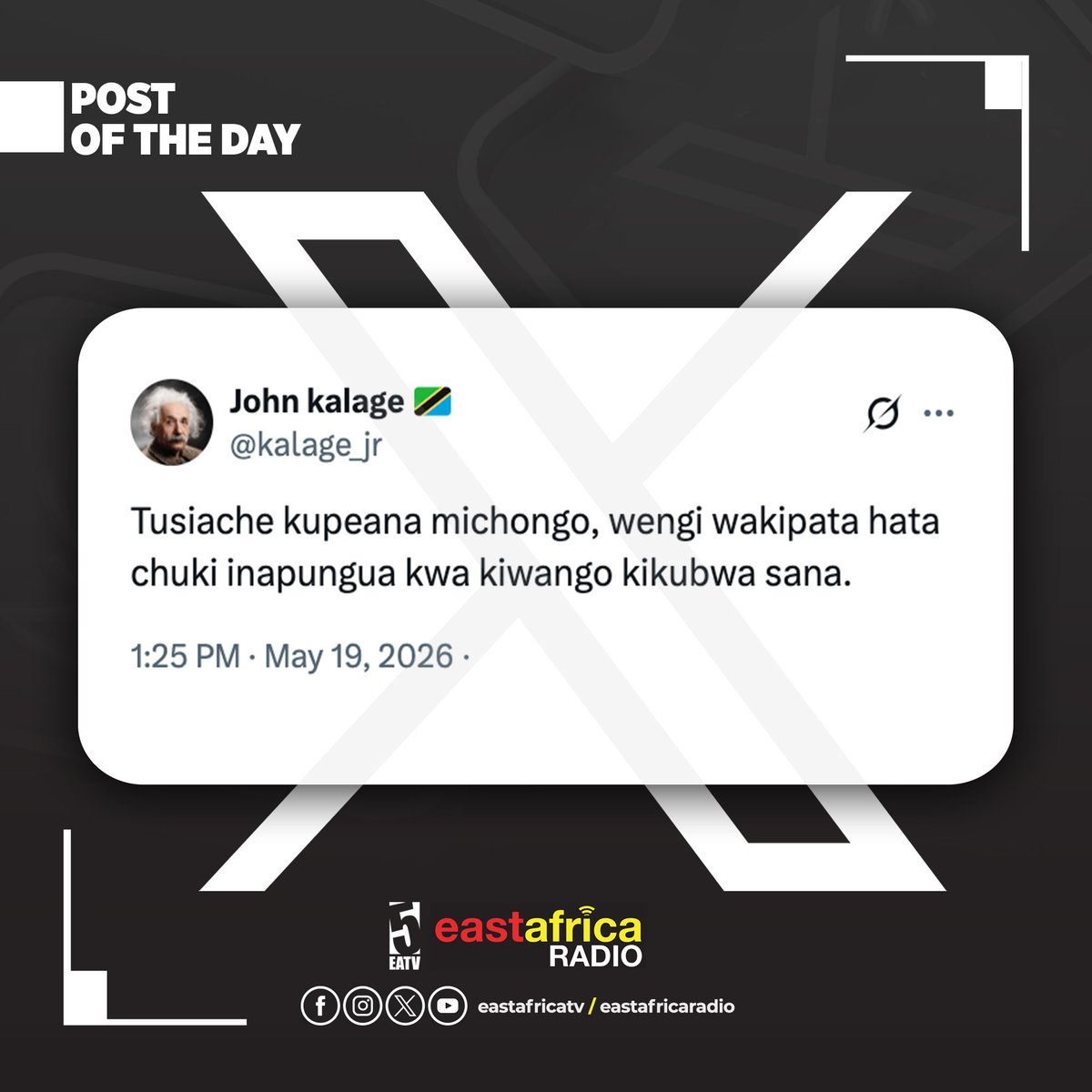 eastafricatv's tweet photo. #PostOfTheDay: Ishi nayo hii.

Cc: @kalage_jr
#EastAfricaTv #PostOfTheDay #HainaKuchoka https://t.co/hqvtz4SpV5