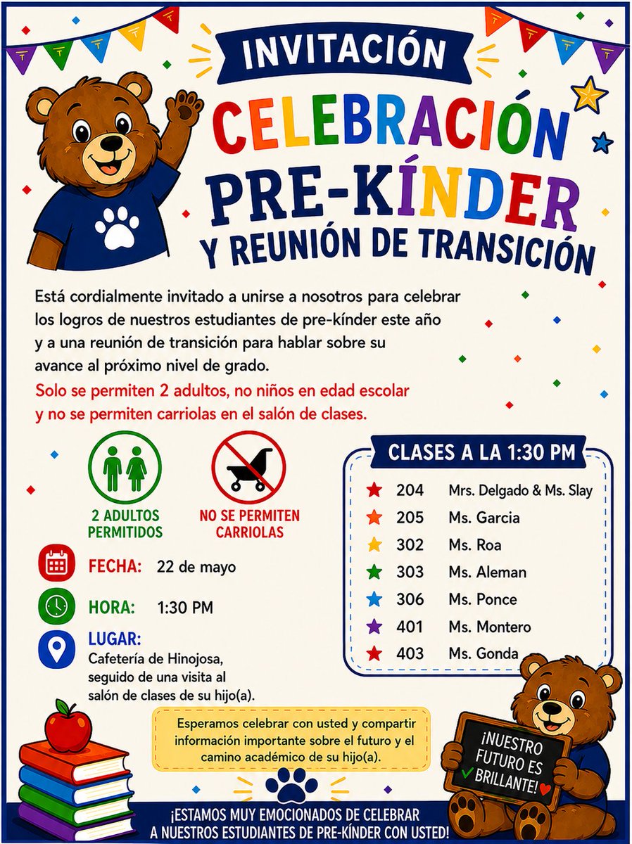 Hinojosa_AISD's tweet photo. @Hinojosa_AISD Pre-K End-of-Year Celebration! 🐻🎉
We are so proud of our little Bears and all they have accomplished this school year. We look forward to celebrating this special moment with our students and families! ❤️ #aldinestory #PreK https://t.co/1Gn0vpPLRz