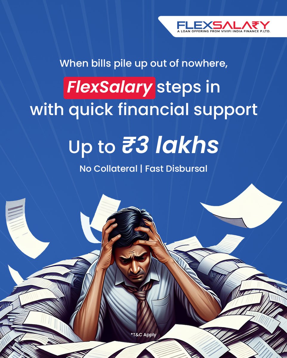 FlexsalaryIndia's tweet photo. When bills pile up unexpectedly, FlexSalary steps in with quick financial support when you need it most. Apply now!
.
.
.
.
#FlexSalary #quickloans #PaperlessProcess #EasyLoans #FinancialSupport #instantcredit #FinanceMadeEasy #LoanSupport #QuickDisbursal #DigitalLoans #Fastapproval #instantloan
