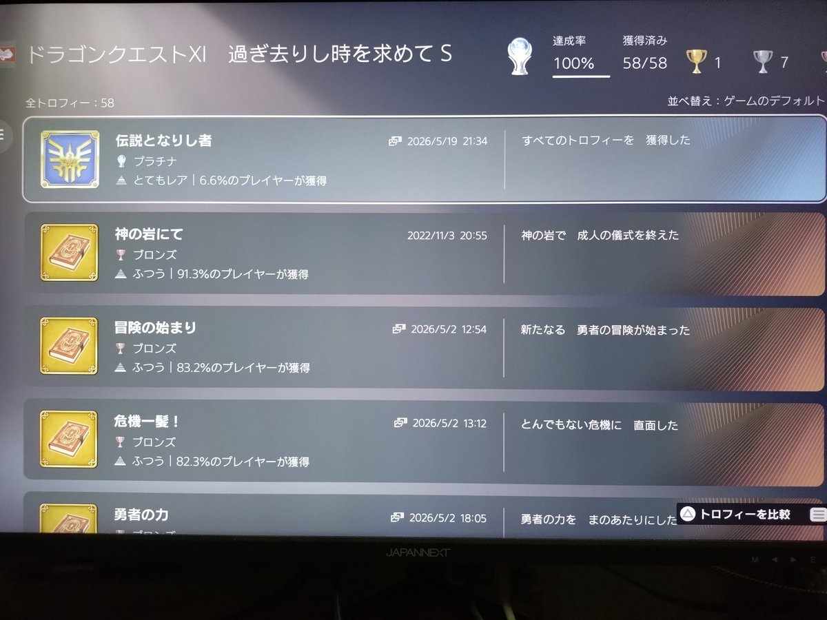 Torutii_'s tweet photo. ドラクエ11sトロコン！！
いやぁ〜真の裏ボス強かったw
これは8リメイクの真の裏ボス超えてたんじゃないか？
ただのレベル99でボコボコにされたからいのちのきのみだけ150個ぐらい？集めて皆のHPを800以上にしたら勝てた！！
ボスさんの舐めプに助けられた場面もあったけど勝てばよかろうなのだ！← https://t.co/eeTHCt1GDN