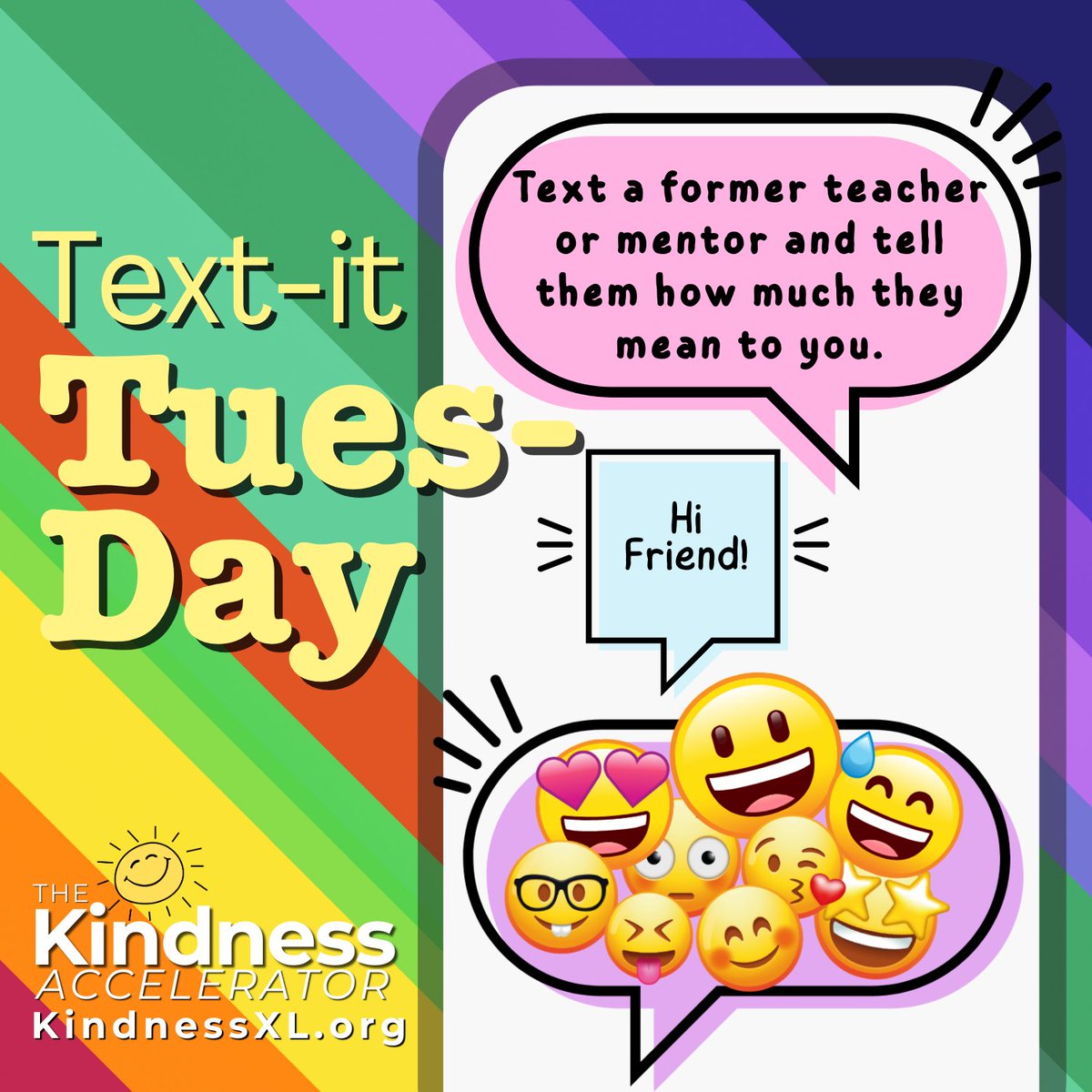 Kindness_XL's tweet photo. Day 139
Text-it Tuesday 📲

Text a former teacher or mentor and tell them how much they meant to you.
You may never know how deeply your words will land—but they will. 🍎💛

#TextItTuesday #GratitudeInAction #KindnessXL 🚀 https://t.co/ov6X9wB3kQ