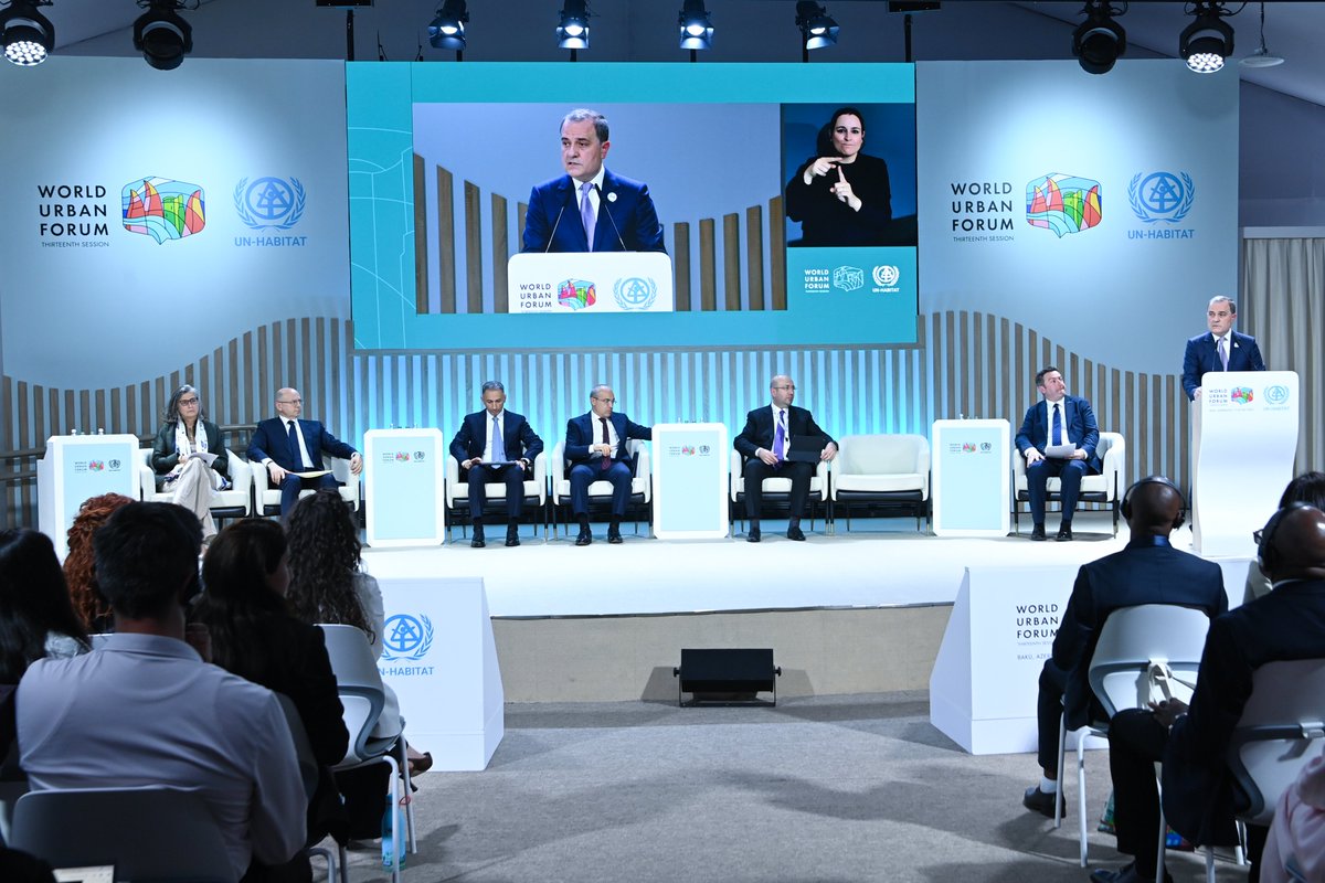 Bayramov_Jeyhun's tweet photo. Delighted to deliver a speech at the World Urban Forum (WUF-13), where I underscored the growing strategic role of cities as hubs where connectivity, diplomacy, trade, infrastructure, climate action, and regional cooperation intersect.

Highlighted Azerbaijan’s large-scale reconstruction and rehabilitation efforts in the liberated territories, where cities and villages are being rebuilt from the ground up based on smart governance, green energy, climate resilience, and human-centered urban planning principles.

Emphasizing that reconstruction is an integral part of Azerbaijan’s peacebuilding agenda, it was noted that nearly $15 billion has been invested into rebuilding former conflict zones to transform them into centers of connectivity, development, and prosperity.

I also highlighted the historic opportunities emerging in the South Caucasus following the normalization process between Azerbaijan and Armenia, including the outcomes of the August 2025 Washington Summit and new regional connectivity initiatives linking Asia and Europe.

Reiterated the importance of advancing the Trans-Caspian Middle Corridor, North-South Corridor, TRIPP initiative, green energy corridors, and the Digital Silk Way project as part of a broader vision for sustainable regional integration and cooperation.