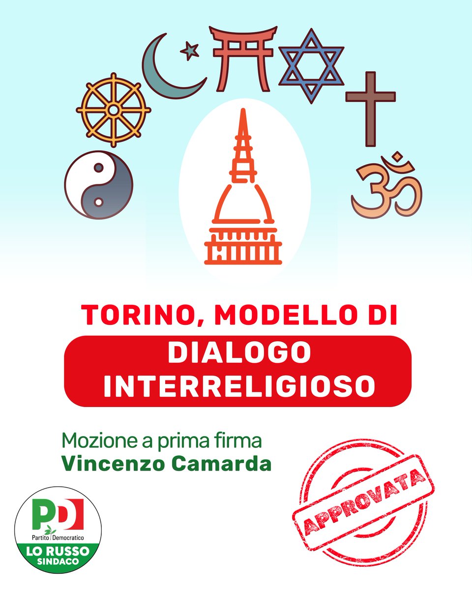 PdComuneTo's tweet photo. Approvata mozione, a prima firma Vincenzo Camarda. #Torino è da anni un laboratorio riconosciuto a livello nazionale: Comitato #Interfedi, Patto per l'Islam, Centro Interculturale, progetto "La Cura dello Spirito" Questa esperienza non si deve disperdere.
#DialogoInterreligioso https://t.co/lf75IrGg6u