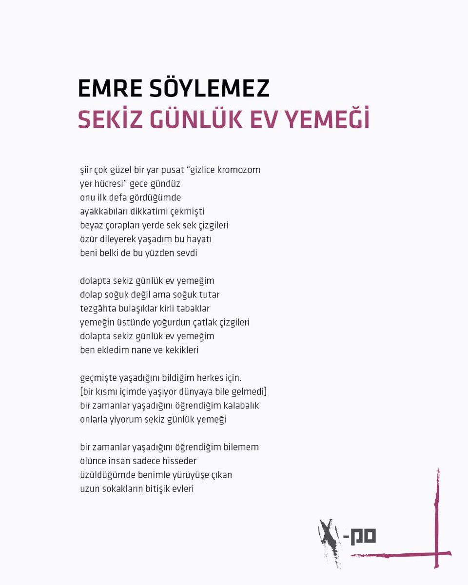 buzdokuzdergi's tweet photo. [Emre Söylemez - Sekiz Günlük Ev Yemeği] 
#Xpoetry #Xpoetries #BuzdokuzXPo https://t.co/Lbwv4SHfjz