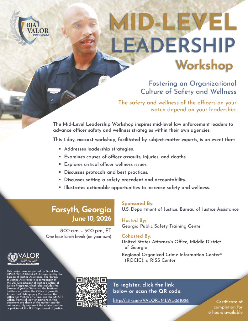 GPSTC's tweet photo. The Mid-Level Leadership Workshop inspires mid-level law enforcement leaders to advance officer safety and wellness strategies within their own agencies.

Register at the following link: https://t.co/boy9mkcG4x https://t.co/mxgqIOYn2j