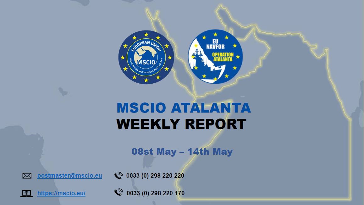 EUNAVFOR's tweet photo. ❗New release on the Maritime Security Centre Indian Ocean (MSCIO)

➡️ MSCIO ATALANTA Weekly Report: https://t.co/EQoQklzDaI

Follow MSCIO for information about the maritime security situation in the area. https://t.co/K0Lxzan4Ht