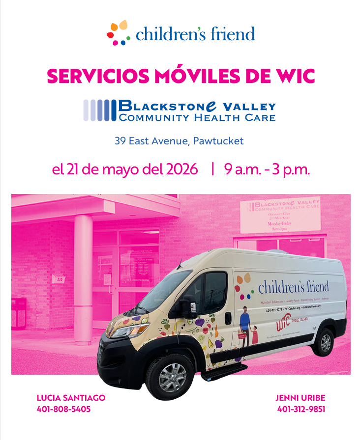 BVCHC_RI's tweet photo. The WIC van returns Thursday, May 21st from 9am to 3pm. Call to make an appointment or drop by.

La camioneta de WIC regresa el jueves 21 de mayo de 9 a.m. a 3 p.m. Llame para hacer una cita o pase sin cita. https://t.co/OnWii8RShA
