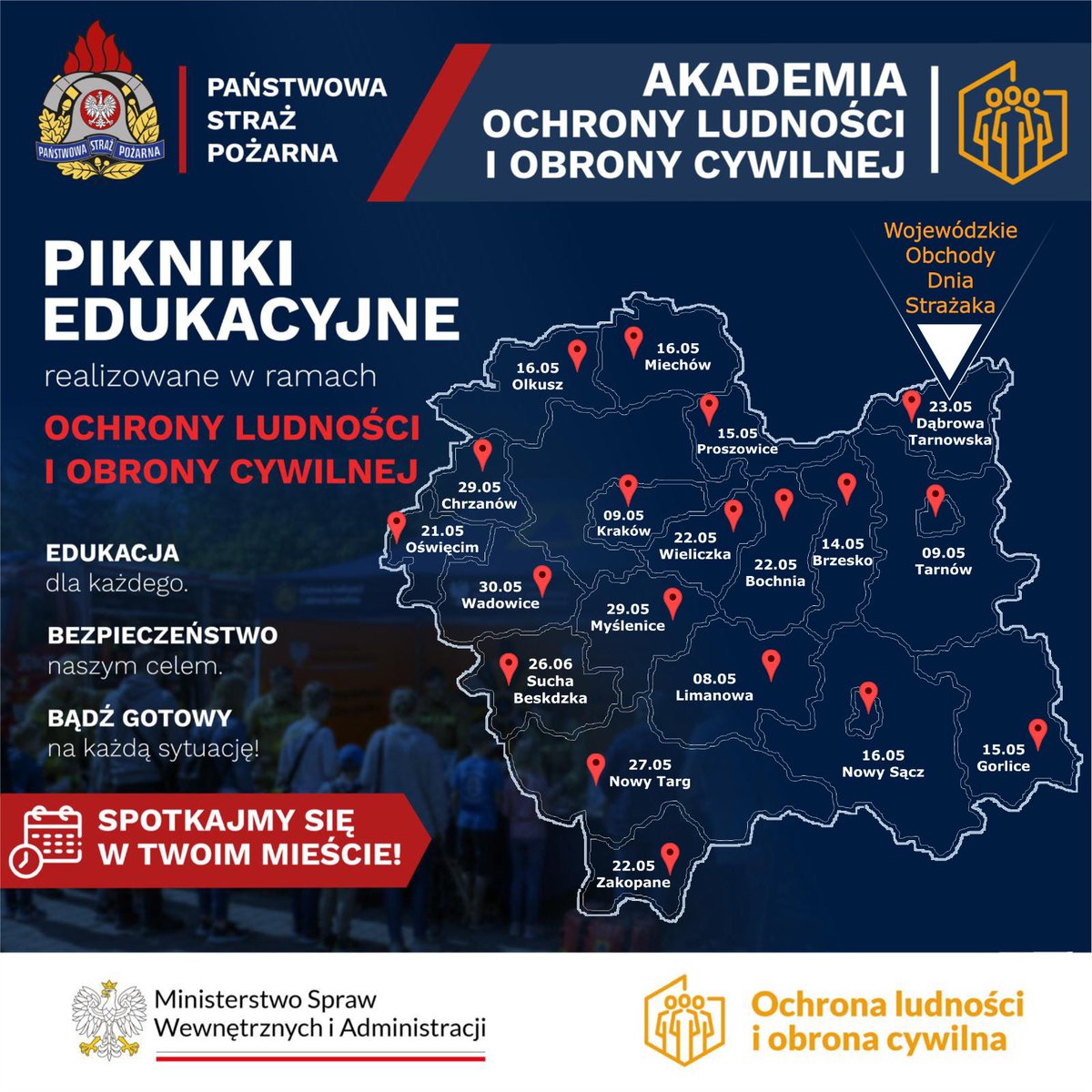 Malopolski_UW's tweet photo. 🚒🔥Już 23 maja w Dąbrowie Tarnowskiej wyjątkowe wydarzenie – Wojewódzkie Obchody Dnia Strażaka połączone z Piknikiem Akademii Ochrony Ludności i Obrony Cywilnej👨‍🚒

@MSWiA_GOV_PL 
@MSWiA_OLiOC_GOV 
@kwpspkrakow 

Więcej➡ https://t.co/R7Idq9xUM6 https://t.co/a47vtMudJk