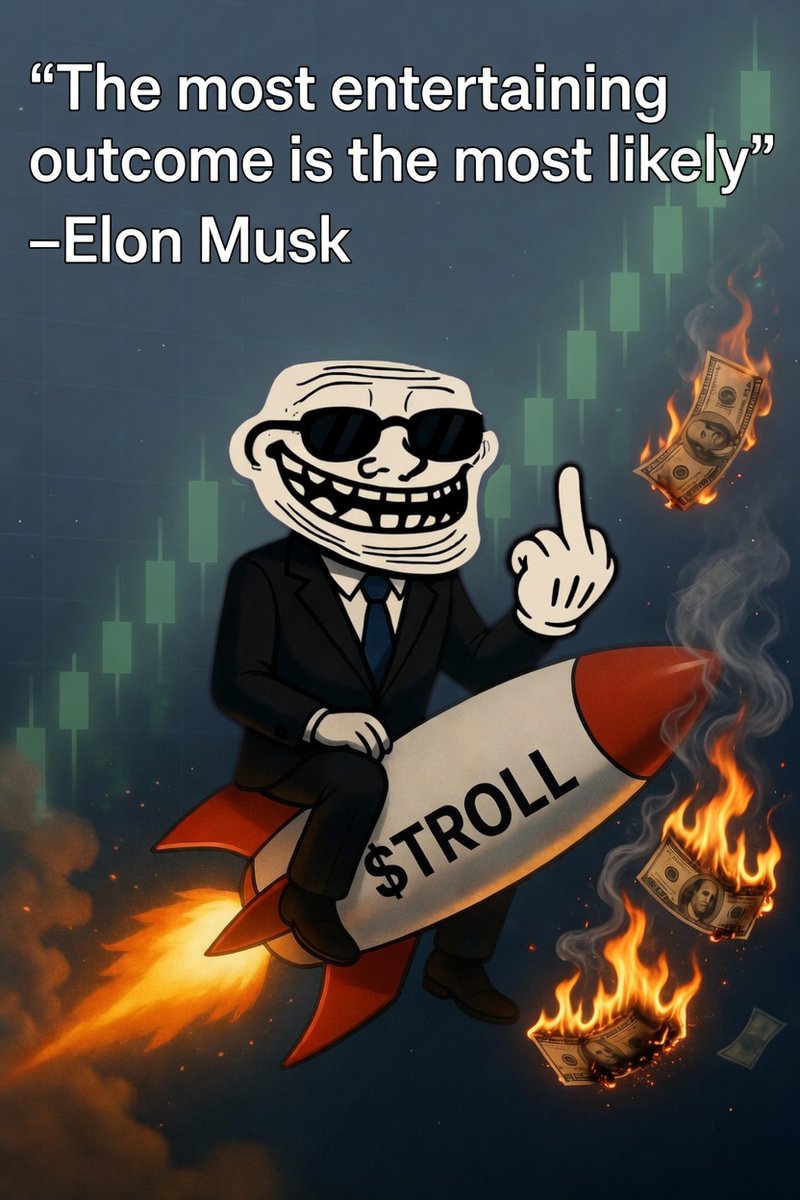 kurtiscrypto's tweet photo. "The most entertaining outcome is the most likely." — Elon Musk

So of course the coin literally called solana:5UUH9RTDiSpq6HKS6bp4NdU9PNJpXRXuiw6ShBTBhgH2 is about to become a top 3 memecoin while governments print trillions, inflation goes nuclear, and the whole system looks like a 2008 Trollface.

TROLOLOL🚀