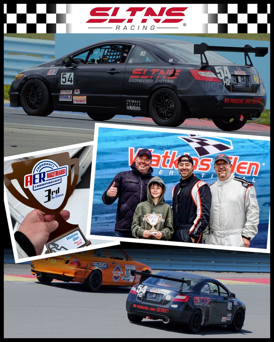 SLTNSengsys's tweet photo. No problems, only SLTNS®… even on the track! 🏁

Car #54, our sponsored FG2 Civic Coupe and backup car, competed in two 8-hour American Endurance Racing events at Watkins Glen International on May 2nd & 3rd, earning a podium with a 3rd-place class finish on Saturday and fighting hard to secure 8th in class on Sunday.

Huge congrats to the entire SLTNS Racing Team on an incredible weekend! 🏆

Next up: Summit Point in June. See you at the track!

#americanenduranceracing #watkinsgleninternational #watkinsglen #WGI