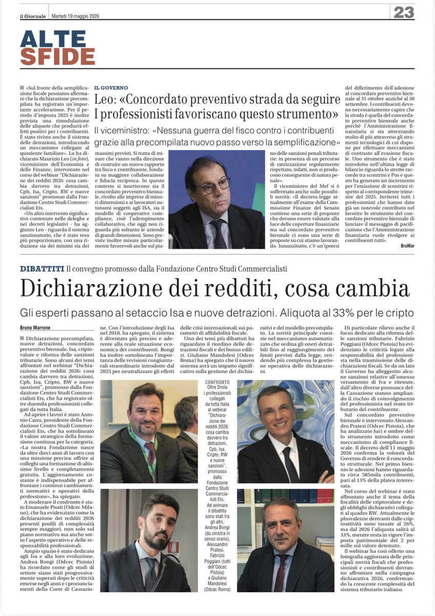 FPoggiani's tweet photo. #ItaliaOggi. Fondazione Centro Studi Commercialisti Ets. La sintesi dell’evento del 13 maggio scorso sulle novità delle dichiarazioni dei redditi 2026. Buona lettura. https://t.co/clmEITsy2O