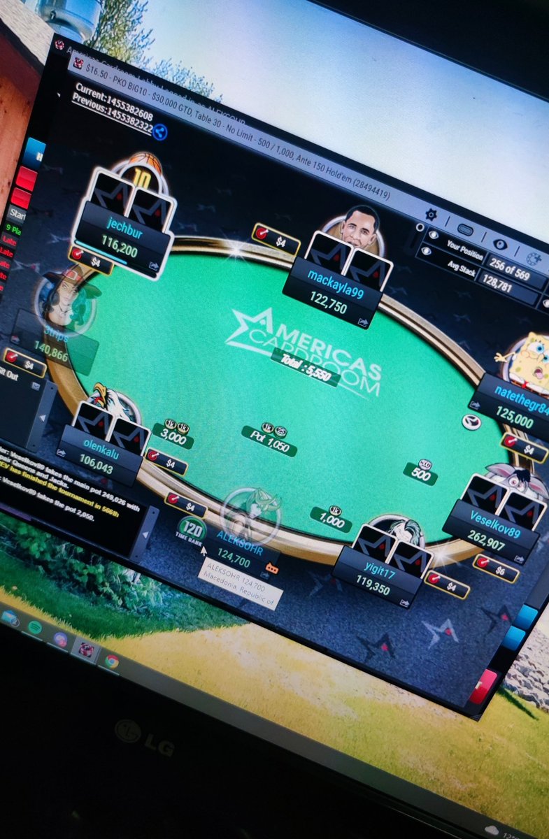 aleksohr's tweet photo. @TheJeffBoski I would call. U have strong  hand and u cover all players . Mostly the 20bb guy is all in to protect his KJ or KQ hand of u and try his luck to win bounty. https://t.co/h1cIkmXwR5