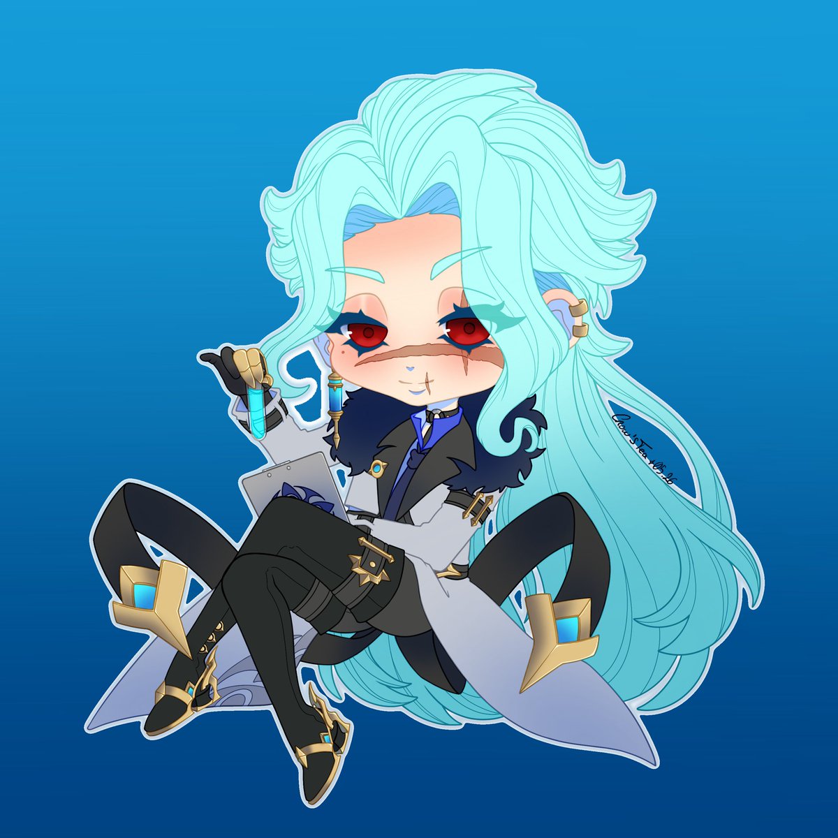 CrowsTea's tweet photo. Introducing my #dottore #segmentoc , Chi ( χ ) that was redesigned through the year.
I hope you'll love him 😔🩵 https://t.co/xiyuAecuX0