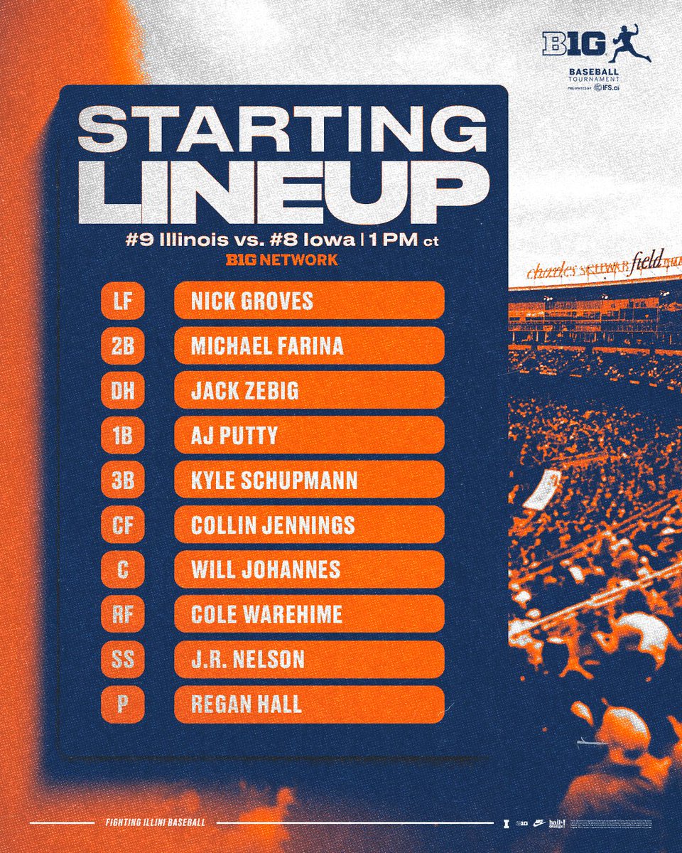IlliniBaseball's tweet photo. Game 54 starting lineup vs. [8] Iowa. https://t.co/4dyrcZTR3s