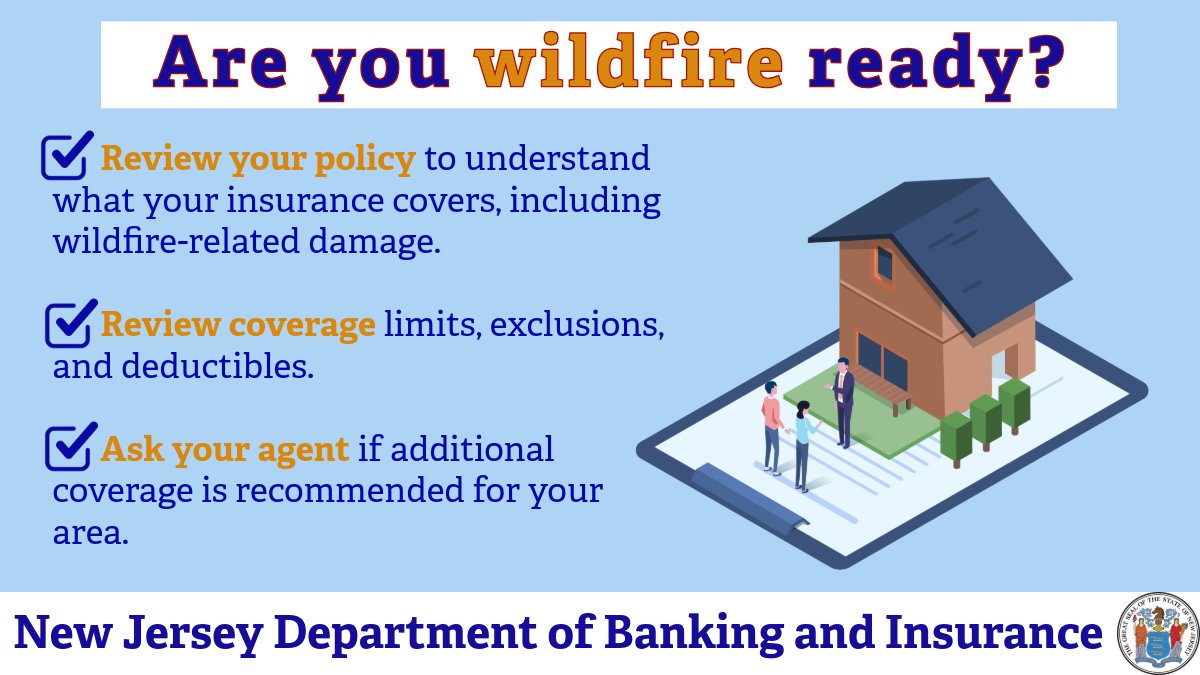 NJDOBI's tweet photo. For Wildfire Awareness Month, practice #WildfireSafety. Review your homeowners insurance policies and evaluate coverage needs regularly to #BePrepared for extreme weather events such as wildfires. Learn more: https://t.co/zkUvNP2iuq https://t.co/gwmi1NwcFx