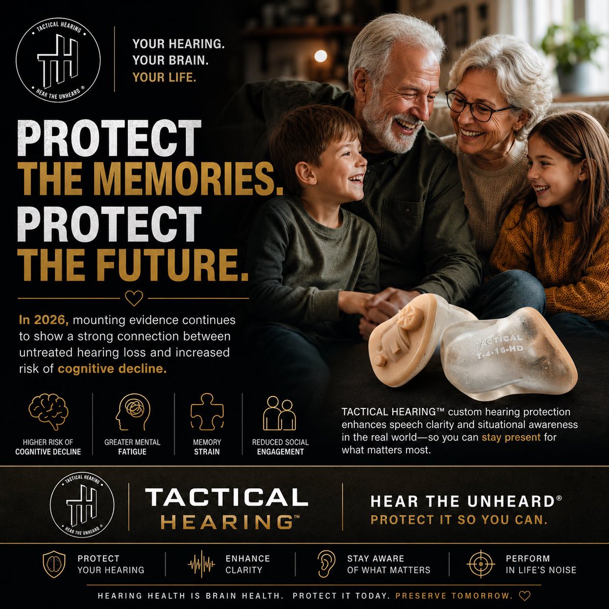 tacticalhearing's tweet photo. Cognitive decline often starts long before people realize it.
In 2026, mounting evidence continues to show a strong connection between untreated hearing loss, increased cognitive load, memory strain, mental fatigue, and long-term brain health decline. https://t.co/kdD5jJbdpj