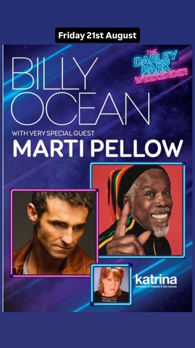 KatrinasWeb's tweet photo. Coming up this summer is the Darley Park Weekender where I’ll be performing on Friday 21st August along with Billy Ocean and Marti Pellow. Excited to be performing #walkingonsunshine and my #Eurovision winner Love Shine A Light #darleypark #darleyparkweekender #derby https://t.co/HUPoKJ7UUP
