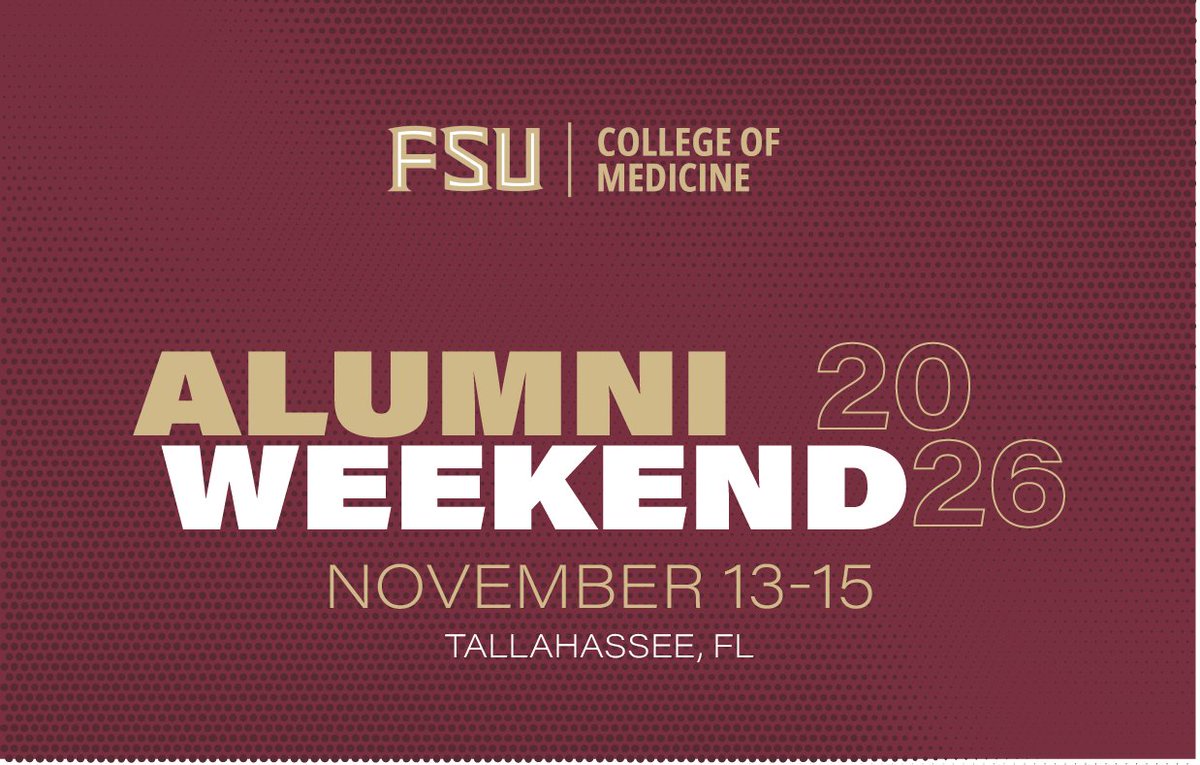 FSUCoM's tweet photo. Registration is now open for Alumni Weekend 2026! Join us for a weekend of reconnecting with old friends, celebrating milestones and recognizing our thriving medical alumni. We look forward to celebrating you this fall! For tickets, please visit: https://t.co/EuoQUJoubR https://t.co/bZzXGZDiBv