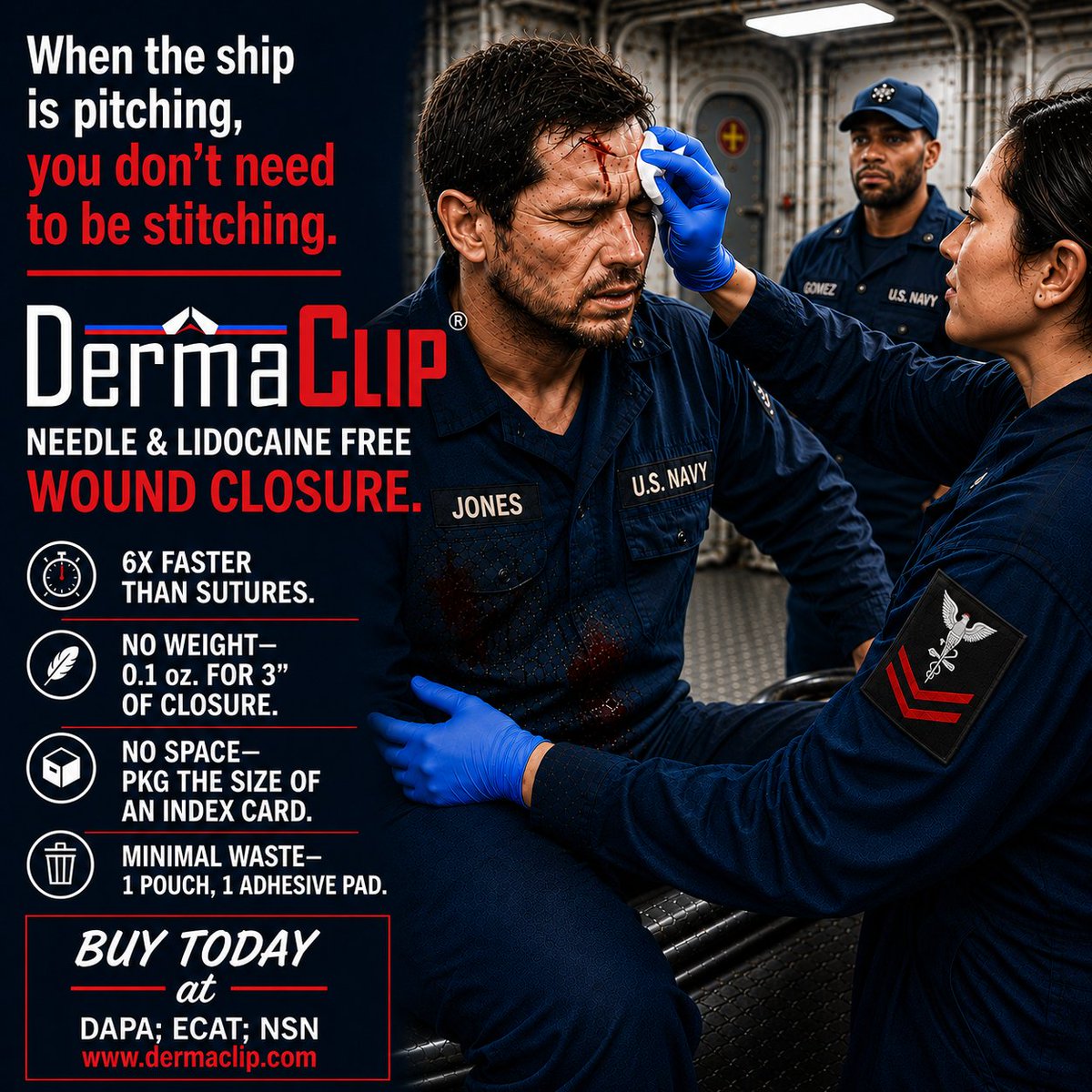 DermaClip's tweet photo. https://t.co/50GIl6Gl2l
OPTIMIZING WOUND CLOSURE FOR PROLONGED FIELD CARE ENVIRONMENTS.
@bluewaternavy1986 @bluewater.navy18 @navy.medicine @usnavy @usnavyblueangels @usnavyreserve @usn.hospital.corpsman @fleet_marine_force_corpsman @specialoperationsmedicine @tccc.org.ua https://t.co/w7FgGo77hZ