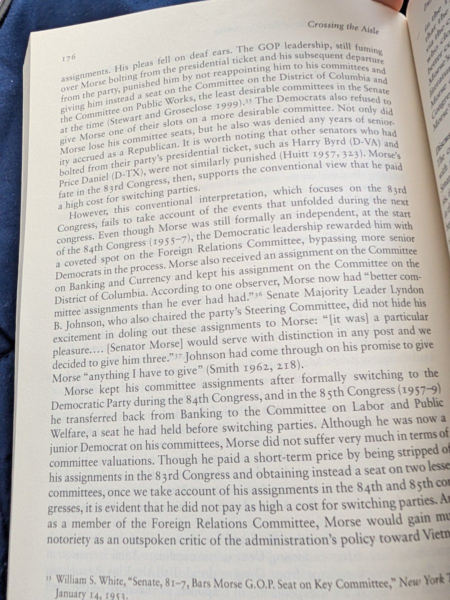 ProfPolitiqueUS's tweet photo. I love that you ended with the 84th Congress (could also add the 85th where Morse was transferred back onto Labor). Much of the narrative re Morse (eg Huitt's 1957 APSR) is too narrowly focused on the 83rd.

Because Morse was a switcher he was featured prominently in my book :) https://t.co/eXGW1t7YWU