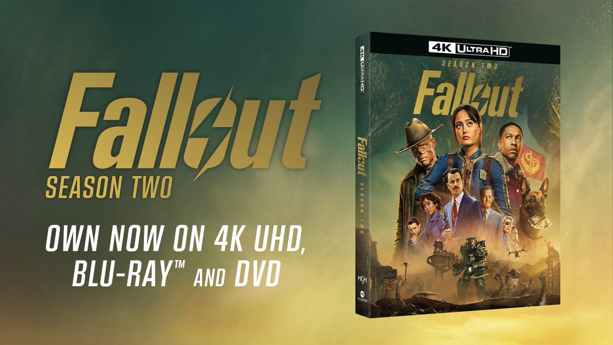 ComicBookShopDE's tweet photo. Fallout Season Two is now available on 4K Ultra HD and DVD. Based on the  iconic video game series, bring home the action-packed post-apocalyptic  thriller starring Walton Goggins, Ella Purnell and Aaron Moten.  In  Season Two https://t.co/pkm7uWwhZD