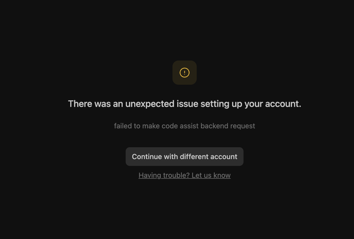 pdeva's tweet photo. Antigravity 2.0 failing auth... https://t.co/FqN5uvJuKT