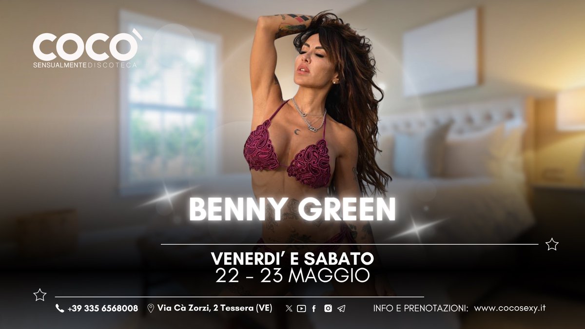 Cocolapdance's tweet photo. 🔥 Venerdì 23 &amp; Sabato 24 torna la straordinaria serata bancaria BENNY GREEN 💚🍸
📍 Da Cocò
🗓️ Aperto dal mercoledì alla domenica
🎶 Buona musica
🍹 Ottimi drink
✨ Bella gente
Non mancare 😎🔥
📞 Info &amp; prenotazioni: 335 656 8008
#BennyGreen #Cocò #PartyNight https://t.co/eaVXevleUI