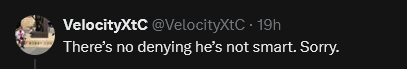NeilochGaming's tweet photo. @VelocityXtC @Zeleros71324 @MTashed "there's *no denying* he's *not* smart"
You got that right lol https://t.co/U5ASdhxna3