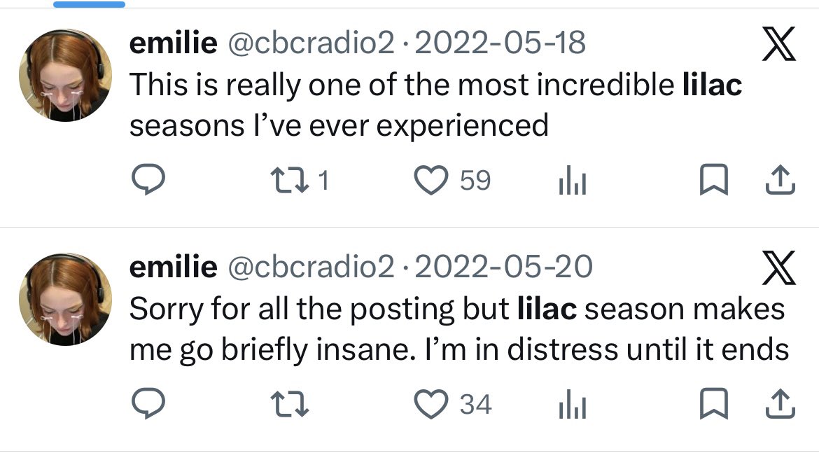 cbcradio2's tweet photo. Time to cook up a lilac post https://t.co/TFUKaRQDQs