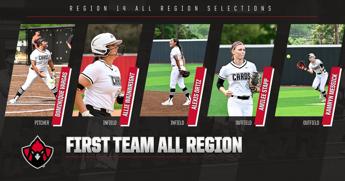 TVCCSoftball's tweet photo. Region 14 All Region 𝐅𝐈𝐑𝐒𝐓 𝐓𝐄𝐀𝐌

🔺Dominique Vargas- P
🔺Allie Wainwright- IF
🔺Alexis Ortiz- IF
🔺Amilee Stapp- OF
🔺Kamryn Messick- OF

#CardinalNation | #BirdGang https://t.co/8iNEbLboJd