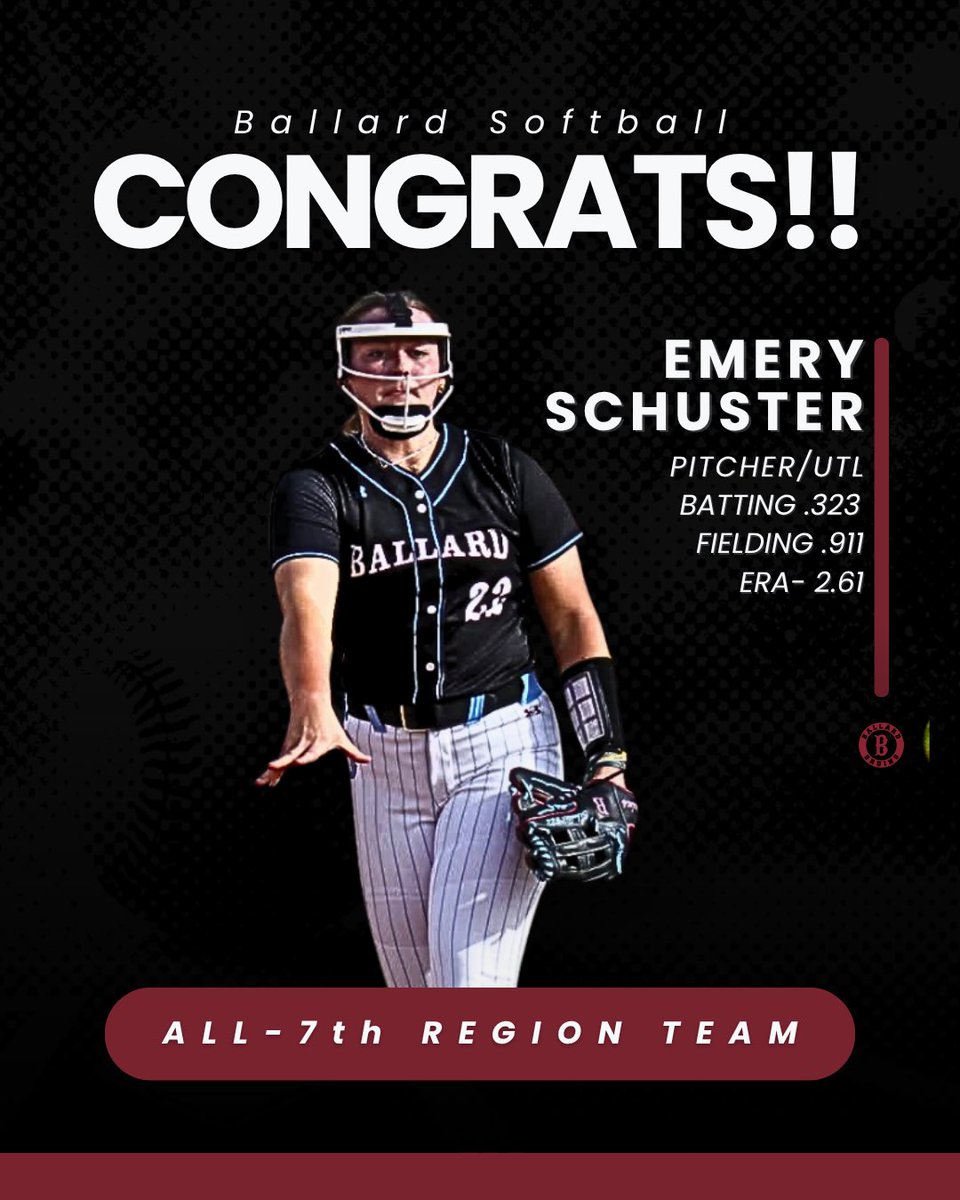 BallardSoftball's tweet photo. Congratulations @emeryschuster22 on making the All 7th Region Team!! We live that your hard work, talent, and team first attitude are being recognized!! Looking forward to more success with you in the postseason! #bruinnation 🥎❤️ #letsgo https://t.co/XxjGyk8ruQ