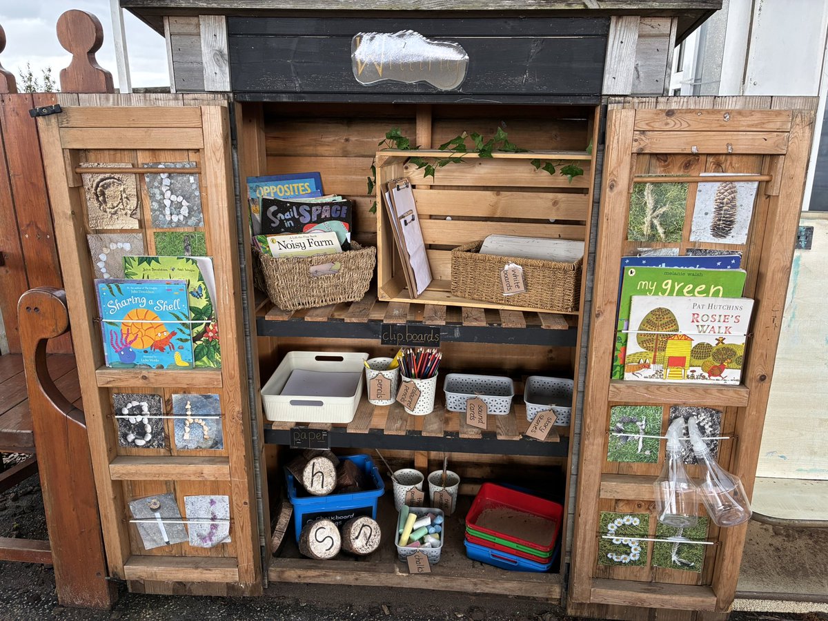 TownvilleIS's tweet photo. We have had a good spring clean of our Nursery outdoor maths and mark-making sheds. With so many invitations to play we can’t wait to see our children engaging with them. #StrongStart https://t.co/PZYDHnpAVc