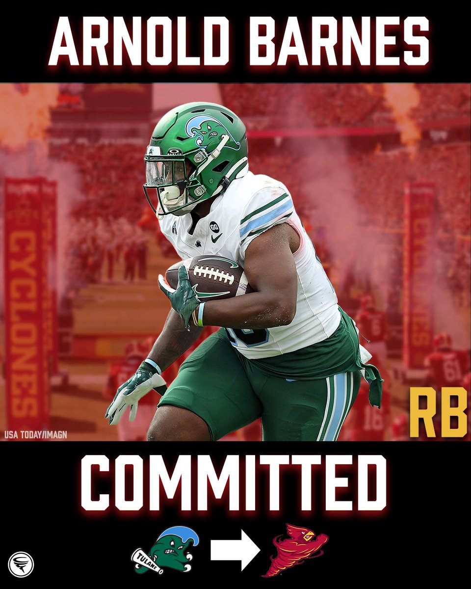 cyclonefanatic's tweet photo. 🚨 Tulane running back Arnold Barnes III has signed with Iowa State, per Matt Zenitz of 247Sports 🚨

In three seasons at Tulane, The 5-foot-10, 216 pound back ran for 757 yards and scored seven touchdowns.

With the season-ending injury to Salahadin Allah, Barnes will be one of eight available backs on the 2026 roster.