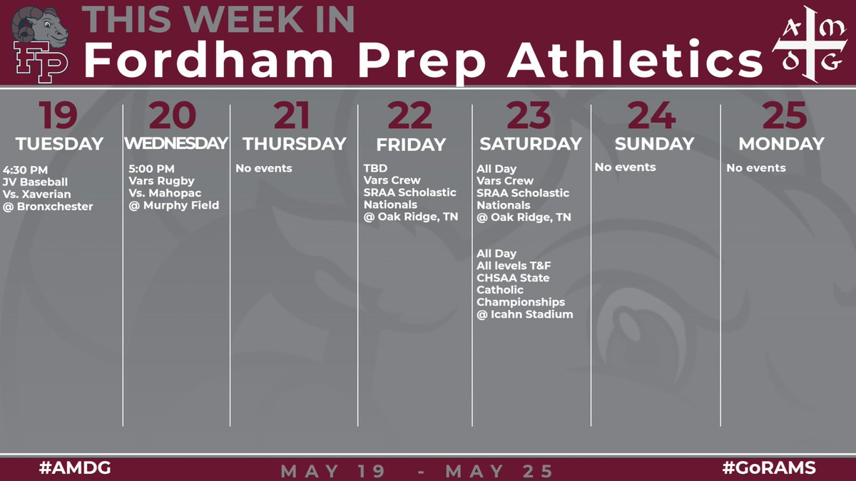 FP_Sports's tweet photo. This week in @fordhamprep Athletics!

Go Rams! 🐏⚾️🚣🏃🏉

#AMDG #GoRams #HomeOfChampions https://t.co/g35wX788GE