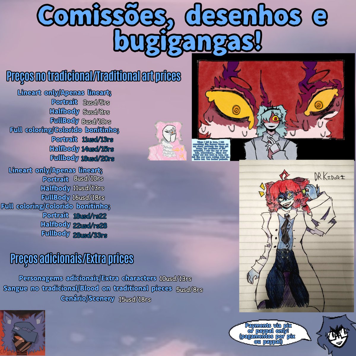 Cult_Muse's tweet photo. Opa oi eu vendo desenhos agora!
Digo, sempre vendi, mas agora eu tenho preços, yippeee! https://t.co/0CPd9CWPoi