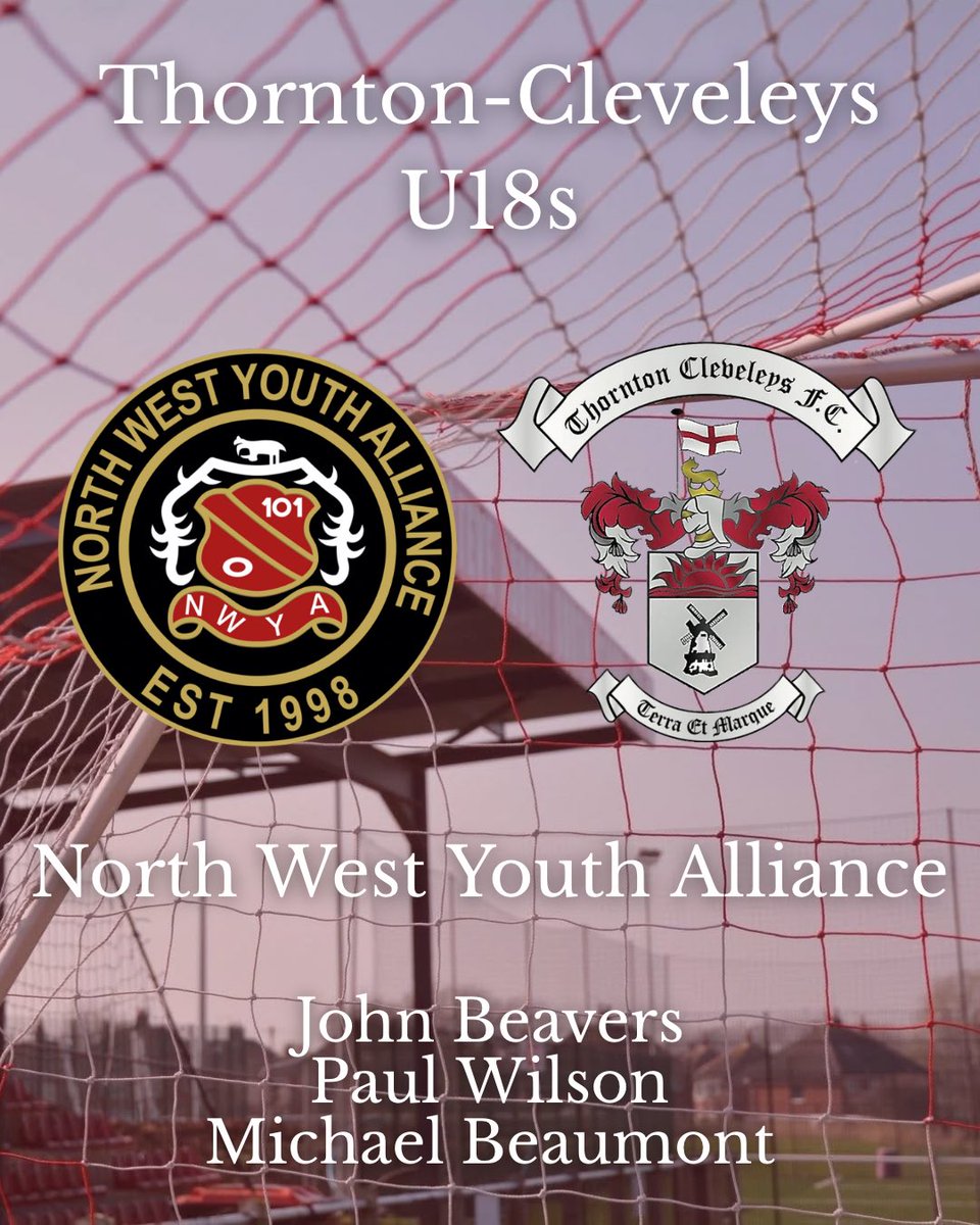 thorntonfc's tweet photo. Club announcement📣 

We’re pleased to announce that for the 26/27 season, John Beavers is set to take charge of the TCFC U18s in the North West Youth Alliance League🤝

John will be joined by his coaching team of Paul Wilson &amp; Michael Beaumont 

More news to follow soon

#TCFC🔴 https://t.co/tV4WyUppzB